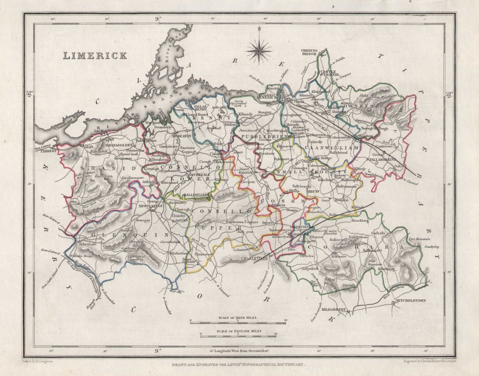 COUNTY LIMERICK antique map for LEWIS by CREIGHTON & DOWER. Ireland 1846